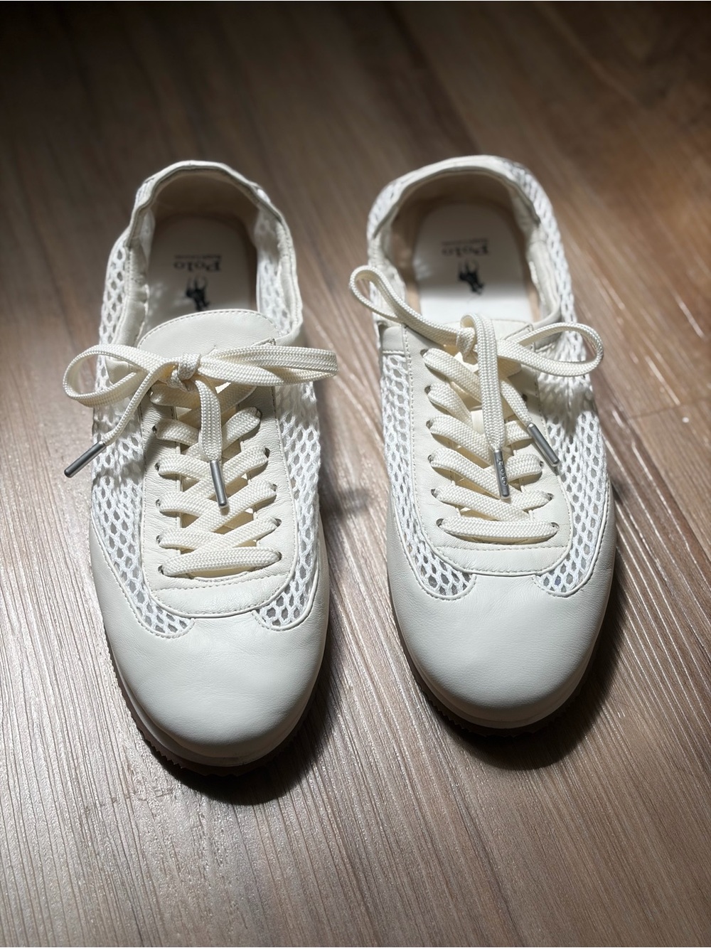 Polo by Ralph Lauren Off-White Mesh & Leather Lace-Up Sneakers